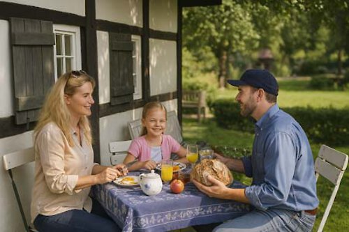 Familie beim Frühstück in Ferienwohnung Bayerischer Wald