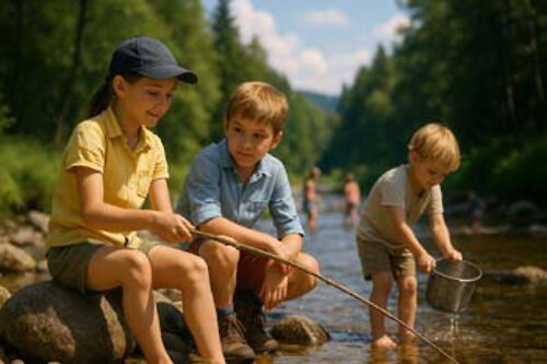 Kinder im Chalet Bayerischer Wald in der Natur